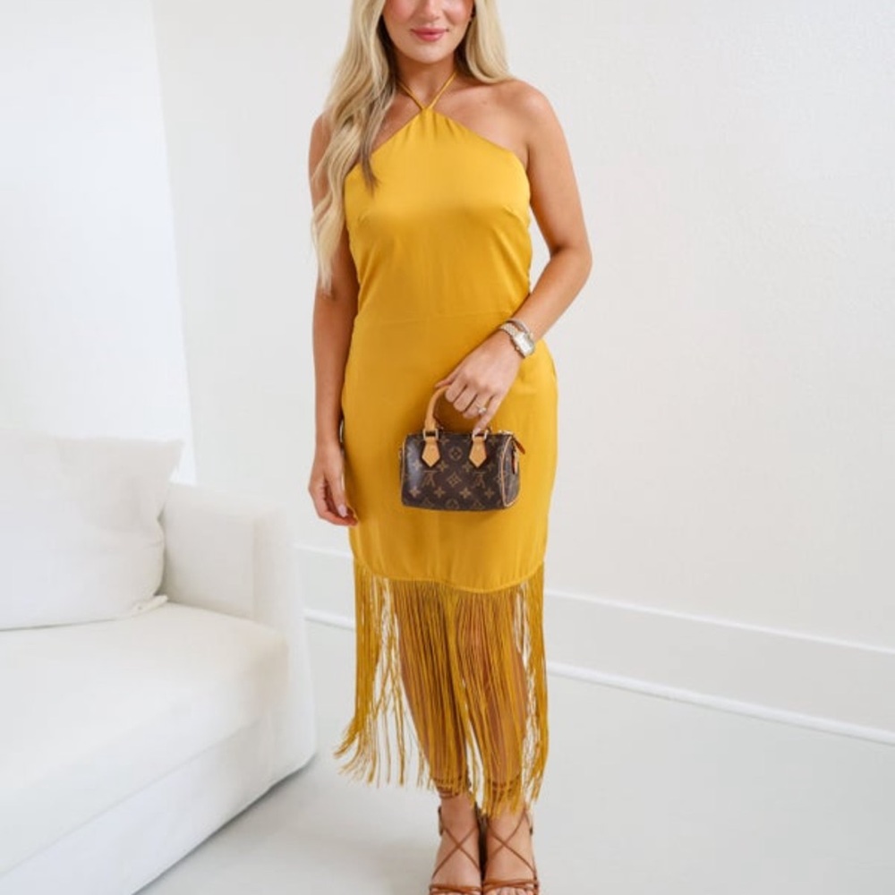 Chic Mustard Fringe Midi Dress- Gameday/Mizzou